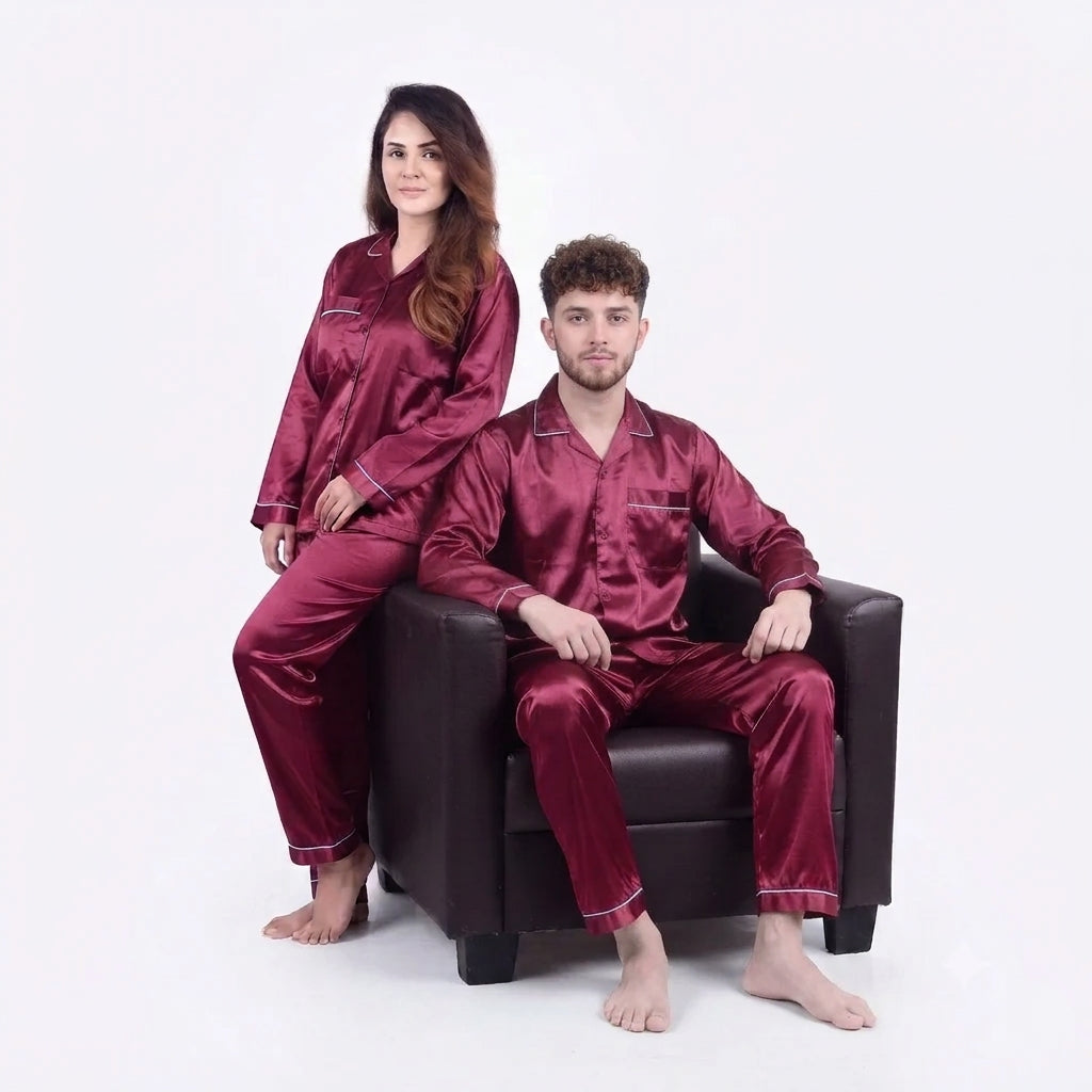 Couple Silk Night Suit Set | Matching Satin Sleepwear for Him & Her