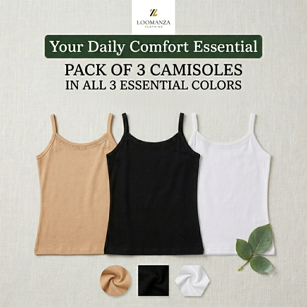 Pack of 3 Women's Cotton Camisole | Soft Sleeveless Innerwear