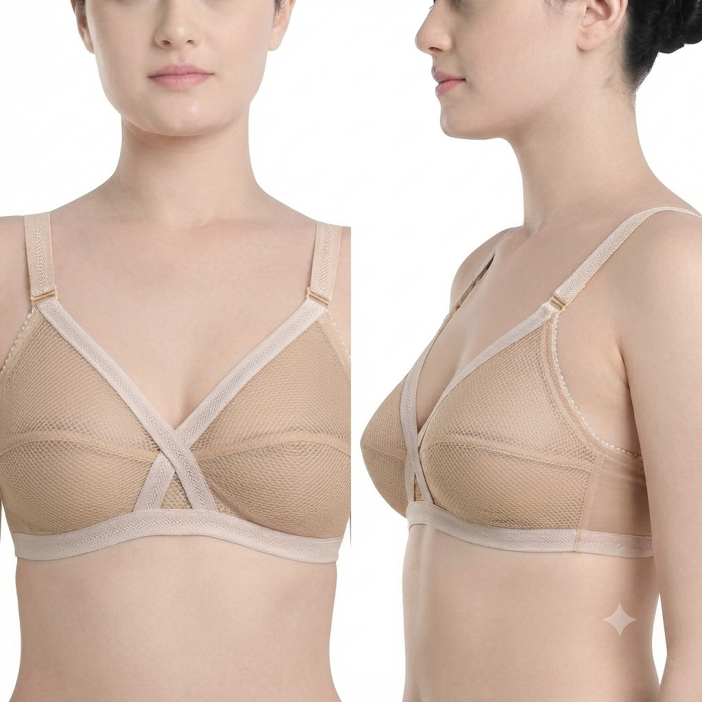 Pack of 5 Cross Belt Cotton Net Bra -Soft & Breathable