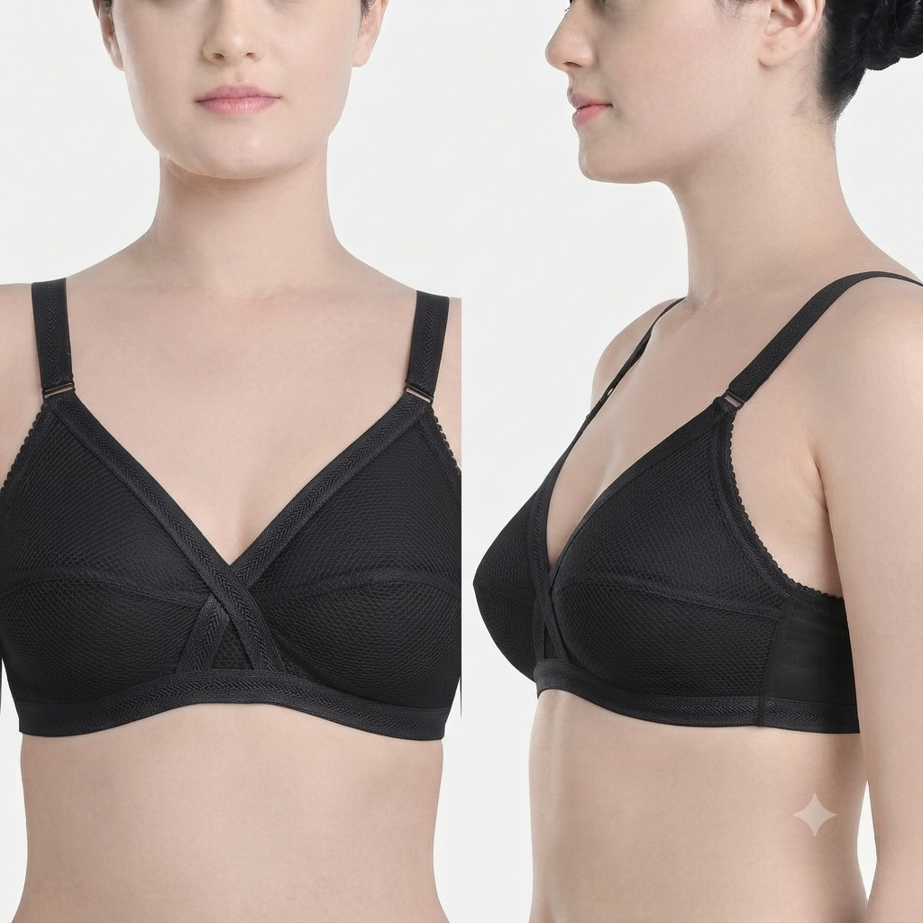 Pack of 5 Cross Belt Cotton Net Bra -Soft & Breathable