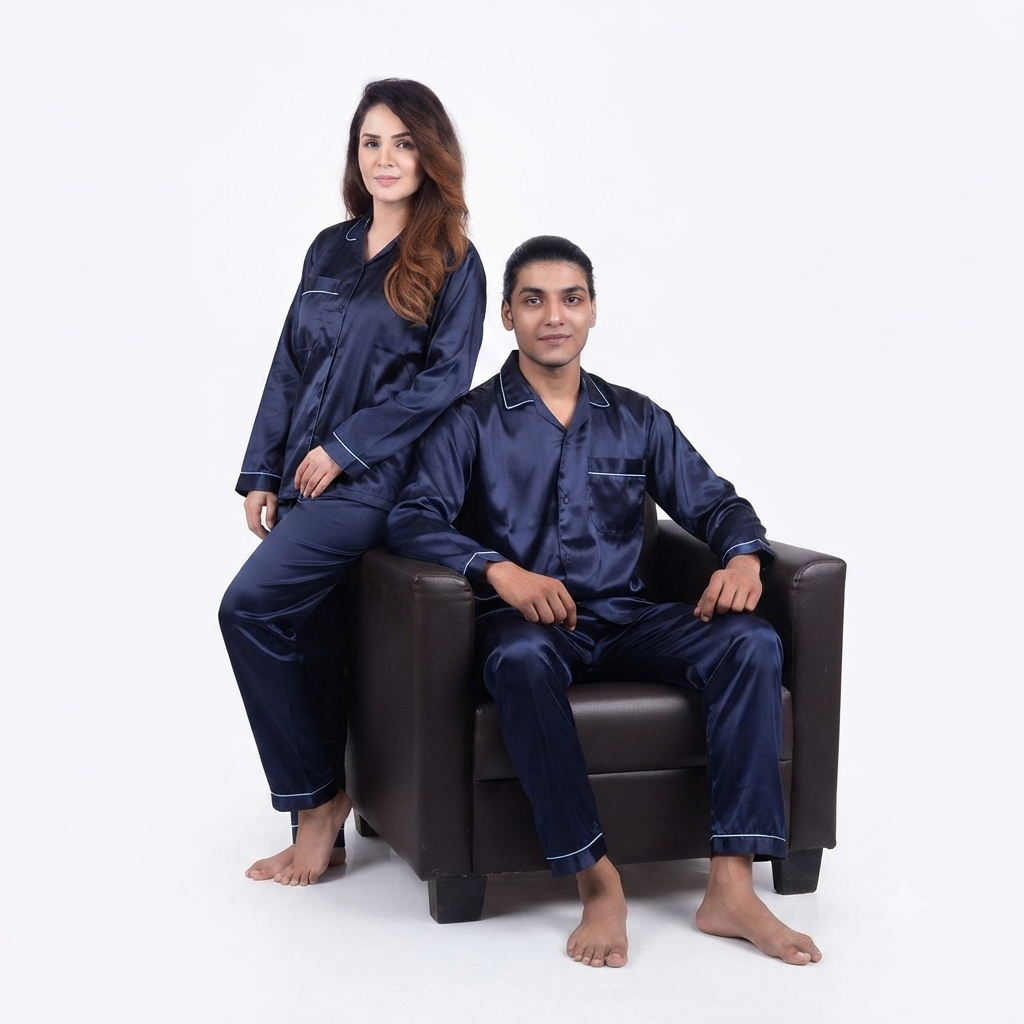 Couple Silk Night Suit Set | Matching Satin Sleepwear for Him & Her