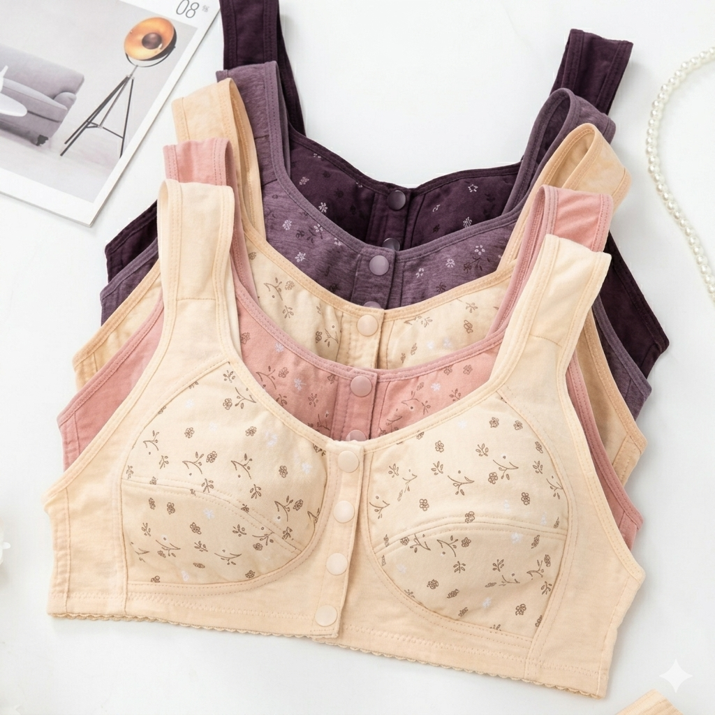 Front Open Button Bra in Cotton Jersey Stuff -Easy To Wear