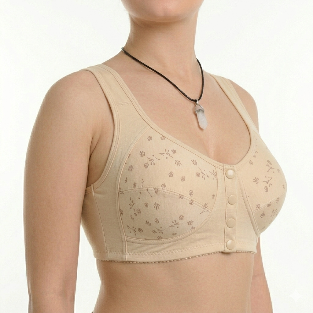 Front Open Button Bra in Cotton Jersey Stuff -Easy To Wear