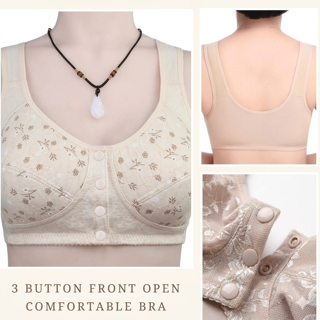 Front Open Button Bra in Cotton Jersey Stuff -Easy To Wear