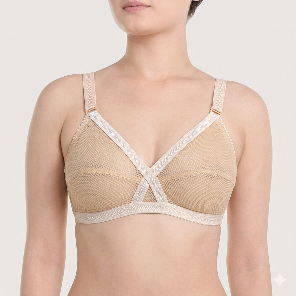 Pack of 5 Cross Belt Cotton Net Bra -Soft & Breathable