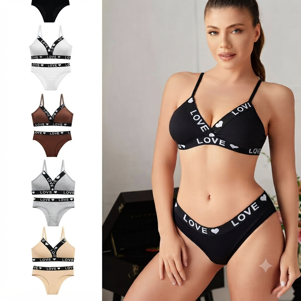 Love Bra & Panty Set | Soft Comfortable Matching Lingerie Set for Women