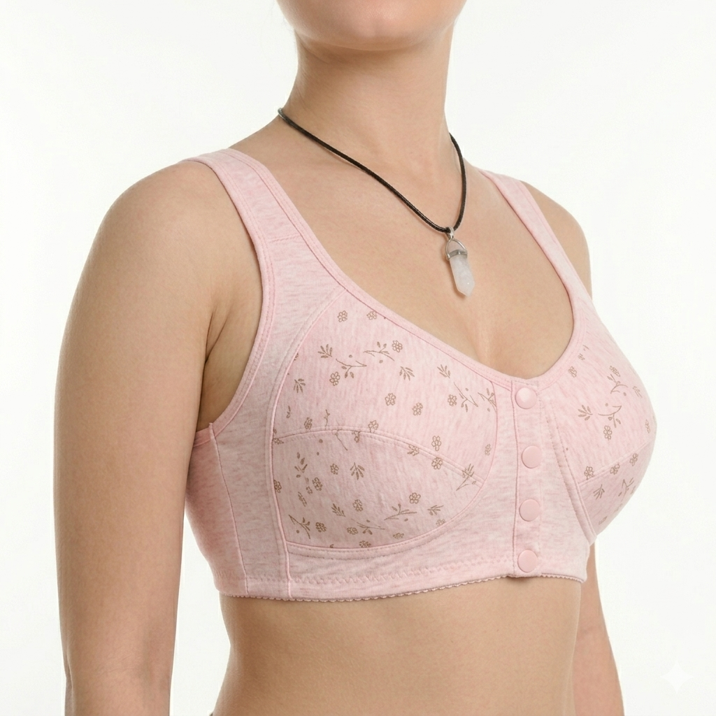 Front Open Button Bra in Cotton Jersey Stuff -Easy To Wear